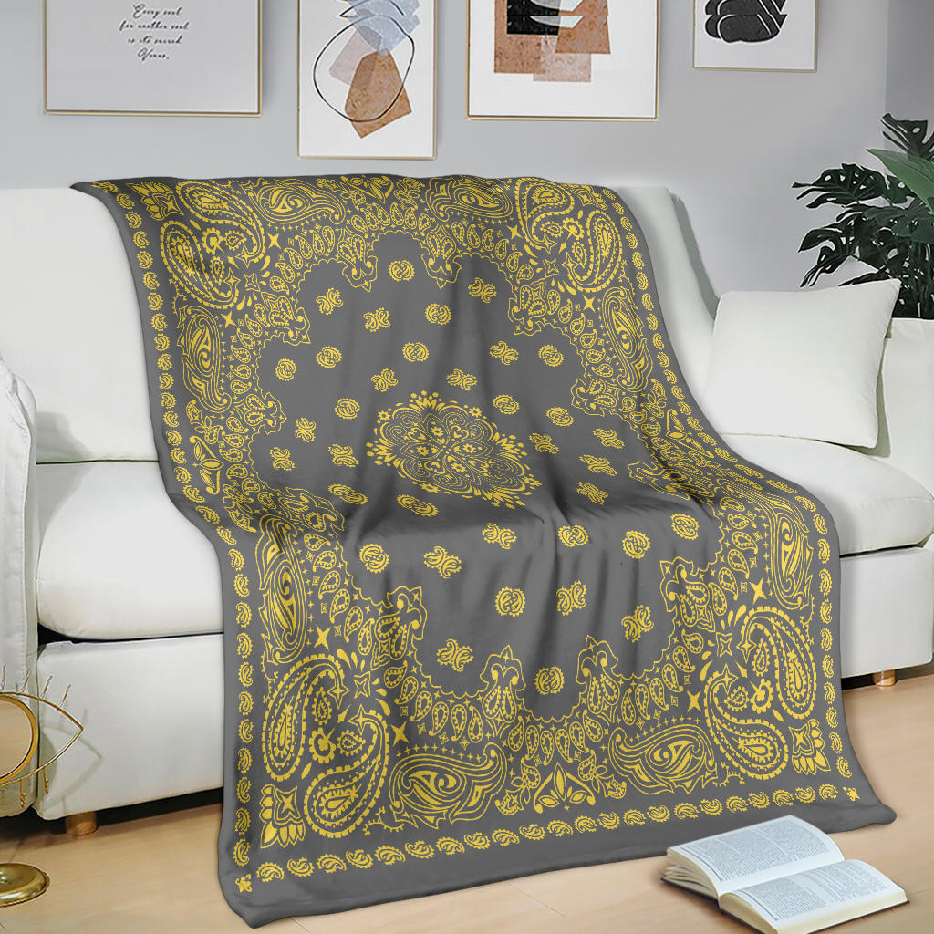 Ultra Plush 2 Yellow on Gray Bandana Throw Blanket