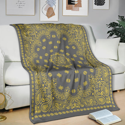 Ultra Plush 2 Yellow on Gray Bandana Throw Blanket