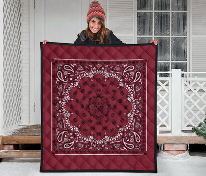 Quilt 2 Black White Bandana on Maroon