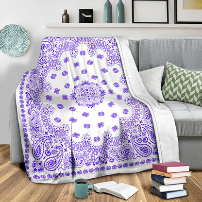 Ultra Plush 2 Violet on White Bandana Throw Blanket