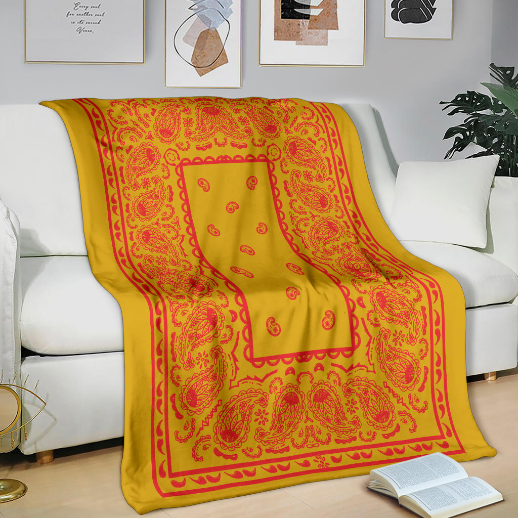Ultra Plush Throw Red on Gold Bandana Throw Blanket