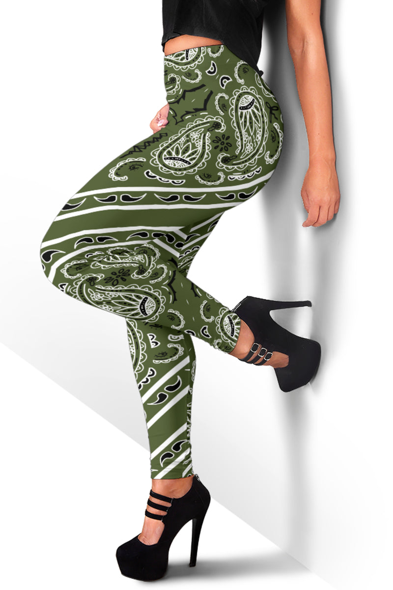 Women's Leggings - Army Green Total Bandana