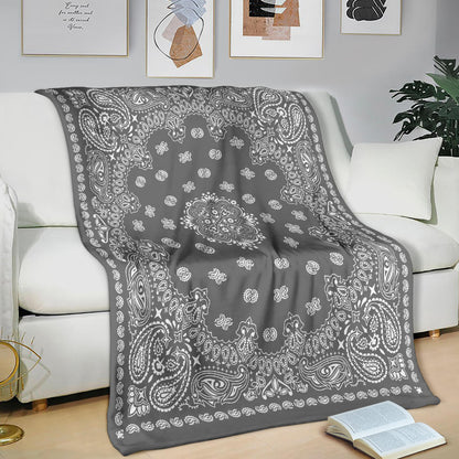 Ultra Plush 2 White on Gray Bandana Throw Blanket