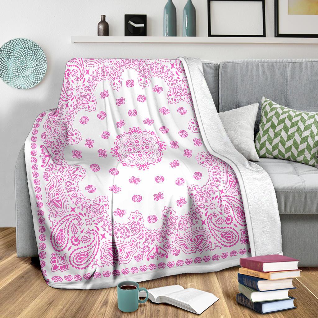 Ultra Plush 2 Pink on White Bandana Throw Blanket