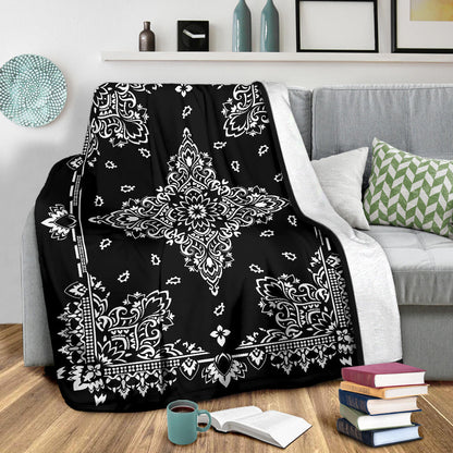 Ultra Plush 3 White on Black Bandana Throw Blanket