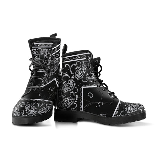 Men's Leather Bandana Boot - Black and White