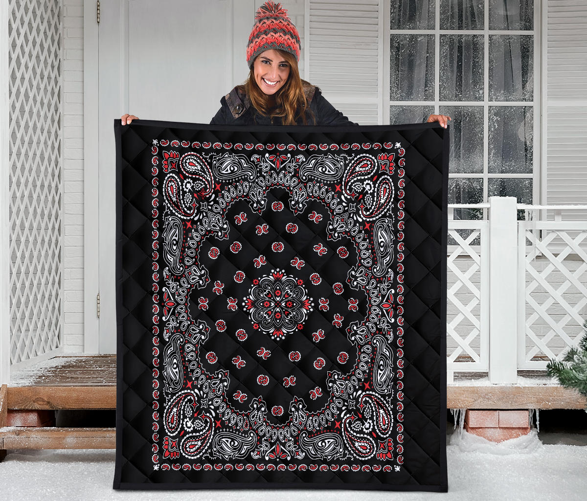 Quilt 2 Red White on Black Bandana Style
