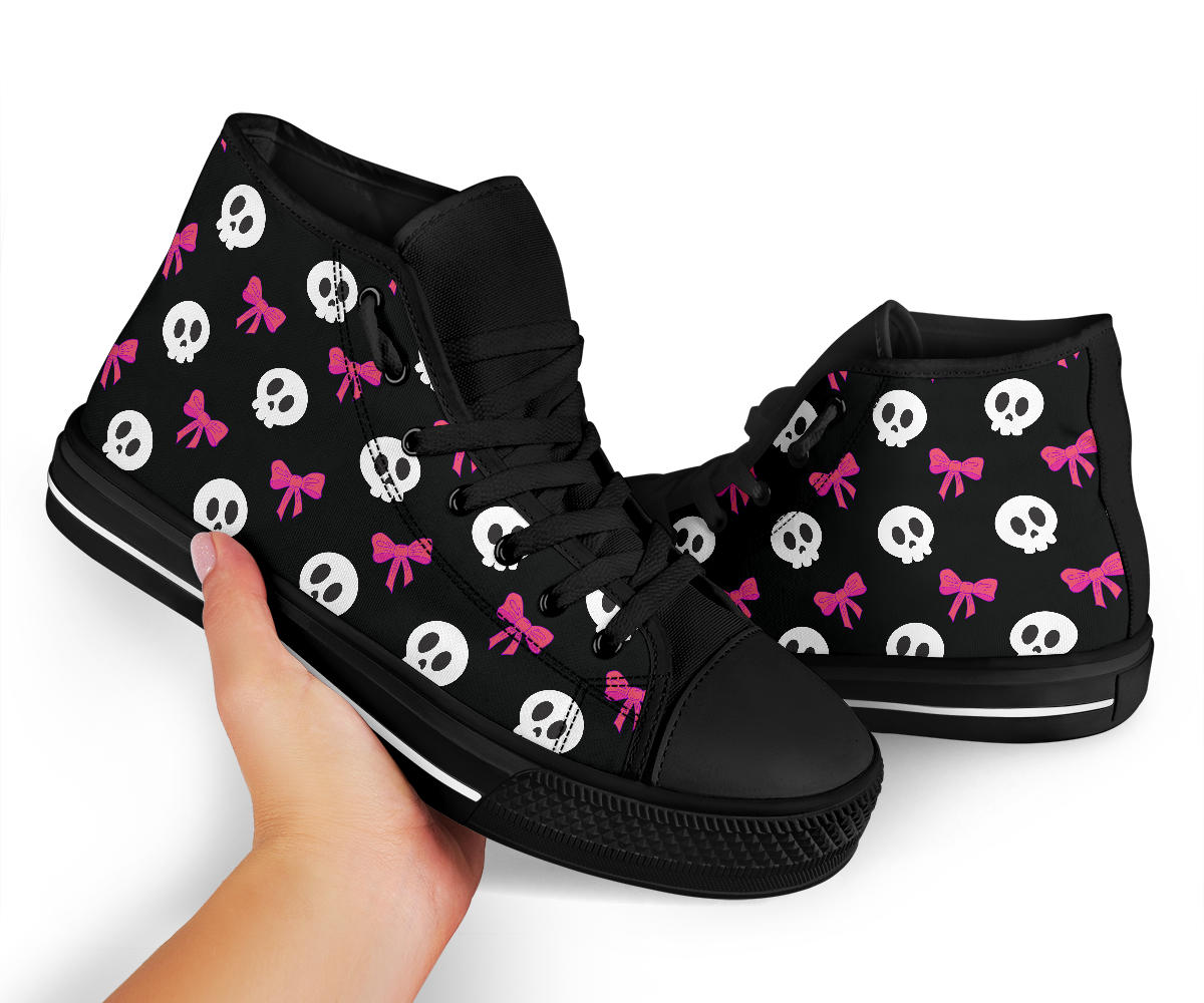High Top Sneakers - Skulls and Bows Black