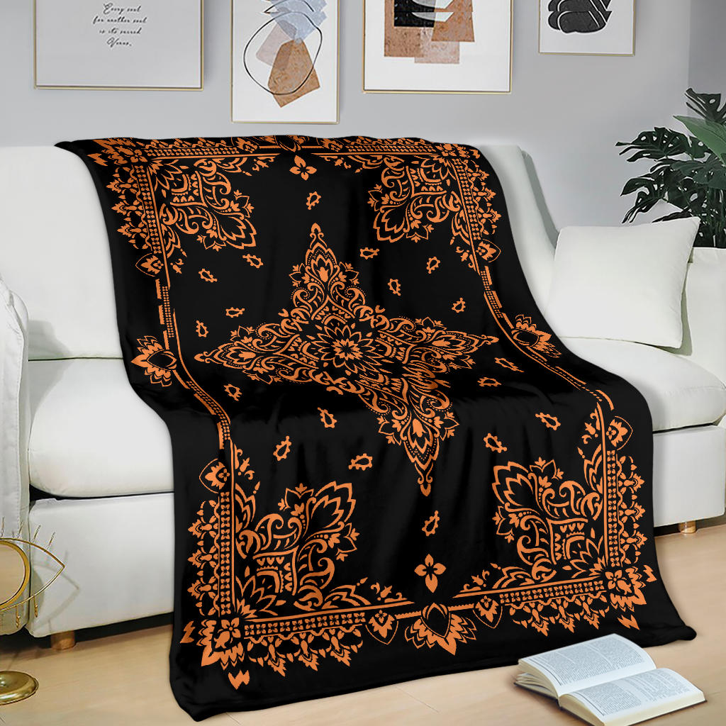 Ultra Plush 3 Orange on Black Bandana Throw Blanket