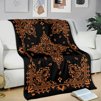 Ultra Plush 3 Orange on Black Bandana Throw Blanket