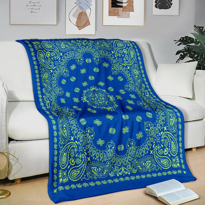 Ultra Plush 2 Lime on Cobalt Bandana Throw Blanket