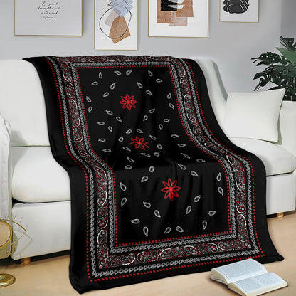 Ultra Plush 4 Red White on Black Bandana Throw Blanket