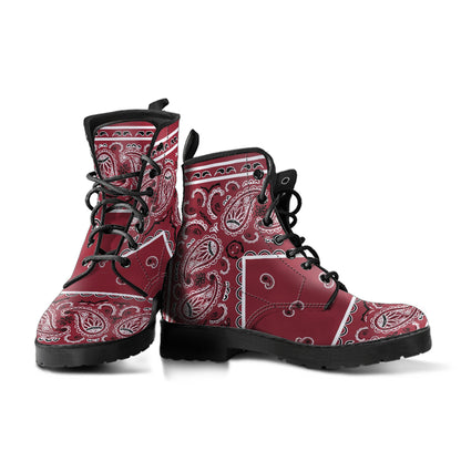 Men's Leather Bandana Boots - Maroon