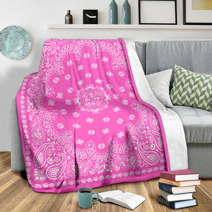 Ultra Plush 2 White on Pink Bandana Throw Blanket
