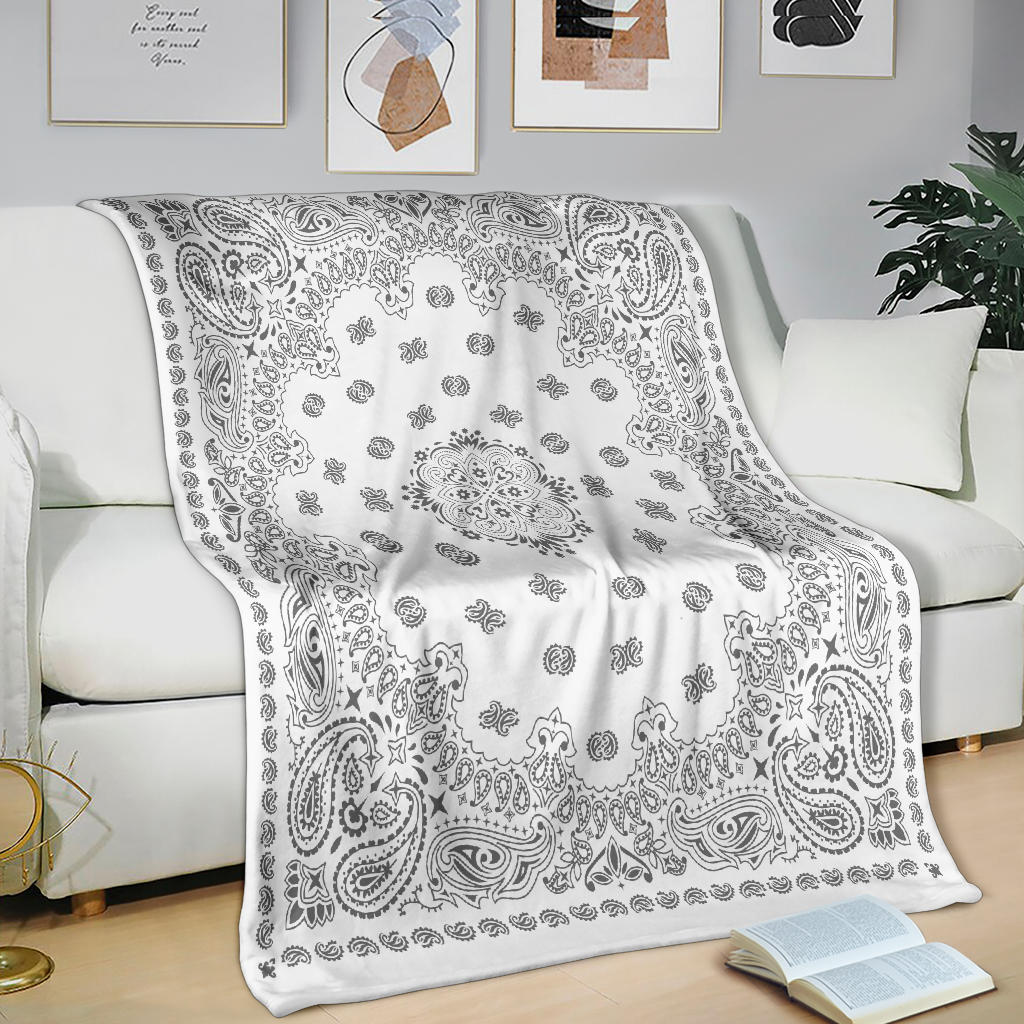Ultra Plush 2 Gray on White Bandana Throw Blanket