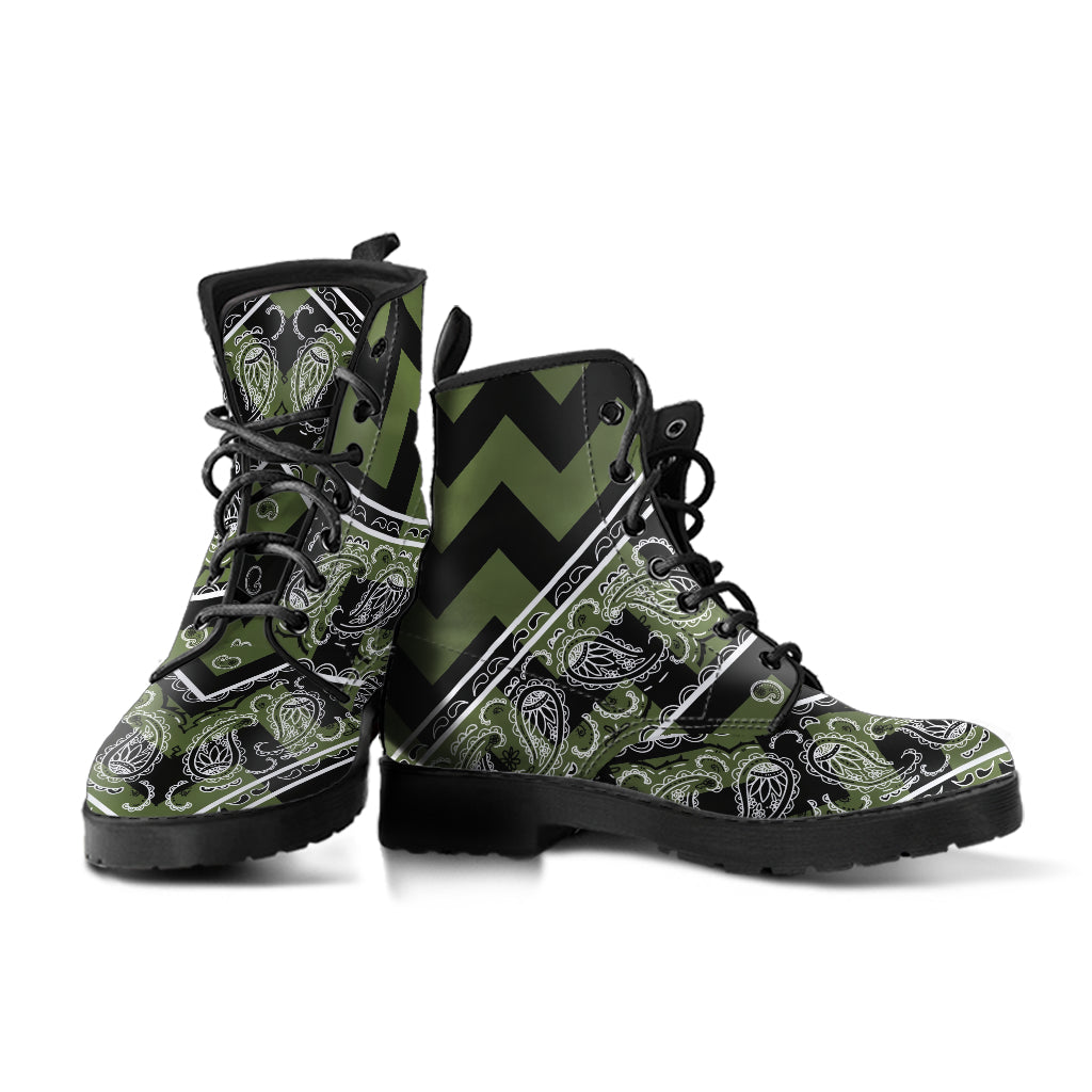 Flying V Zig Zag Leather Bandana Boot - Army Green