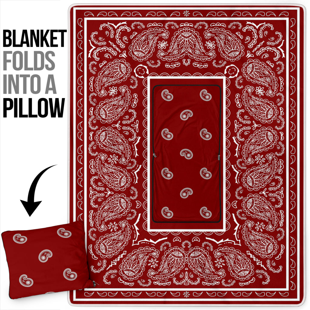 Pillow Blanket - Traditional Maroon and White