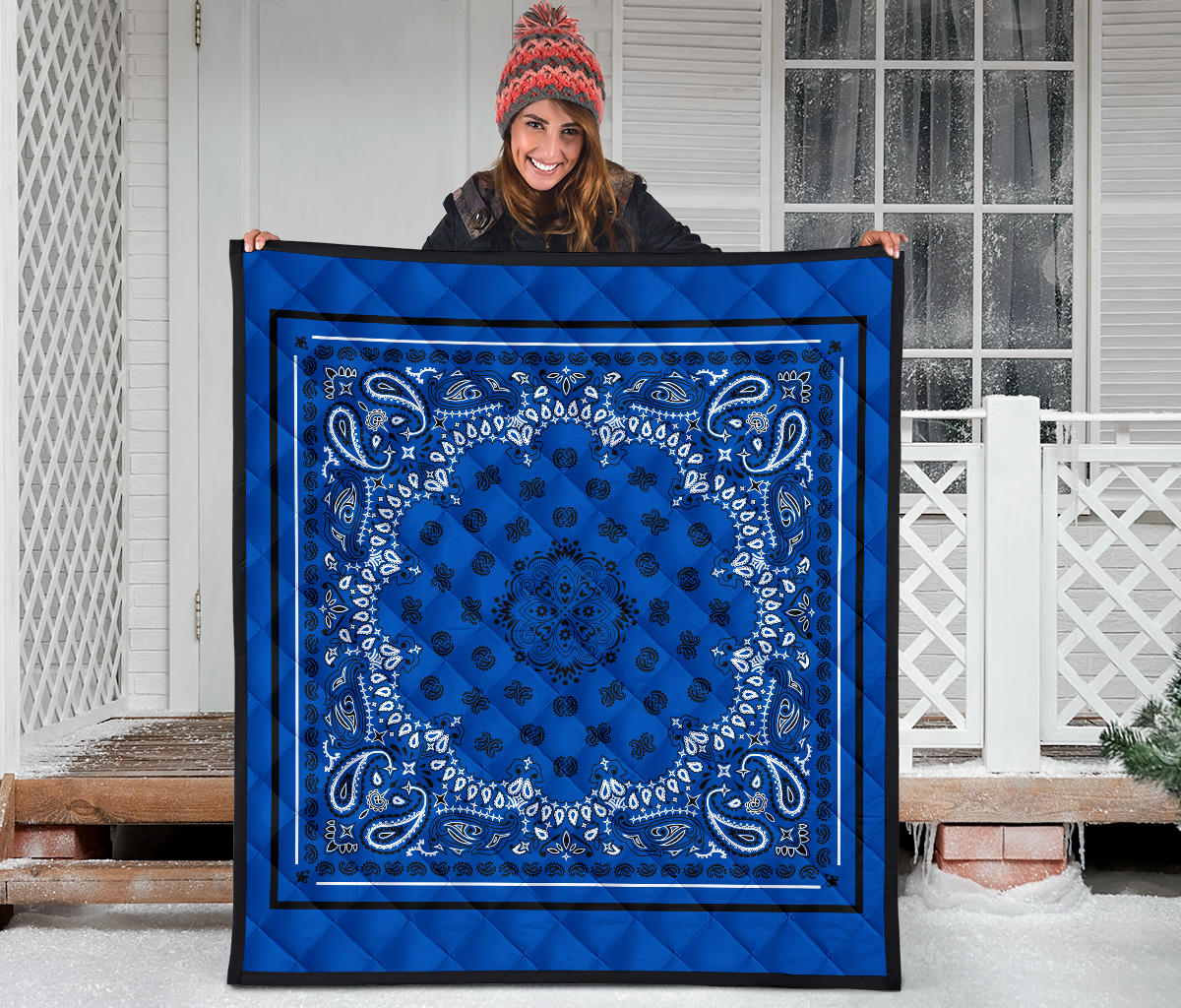 Quilt 2 Black Bandana on Blue Black Sq