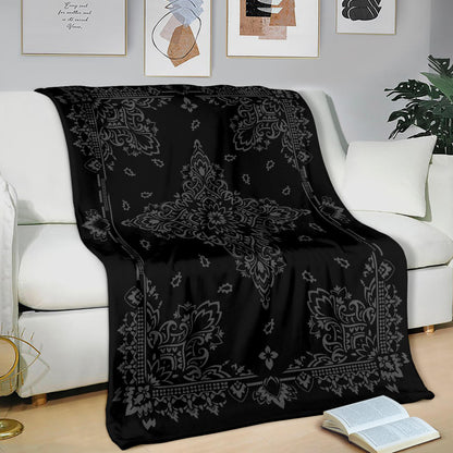 Ultra Plush 3 Gray on Black Bandana Throw Blanket