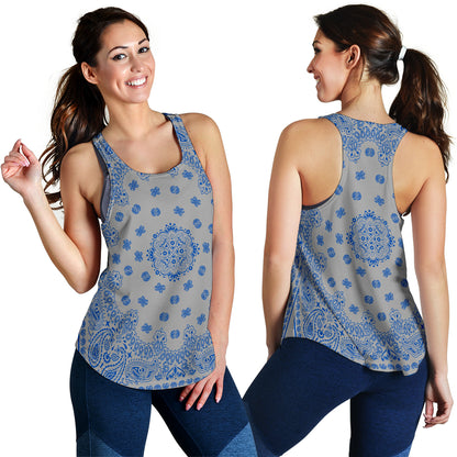 Women's Racerback Tank - Cobalt Bandana on Gray