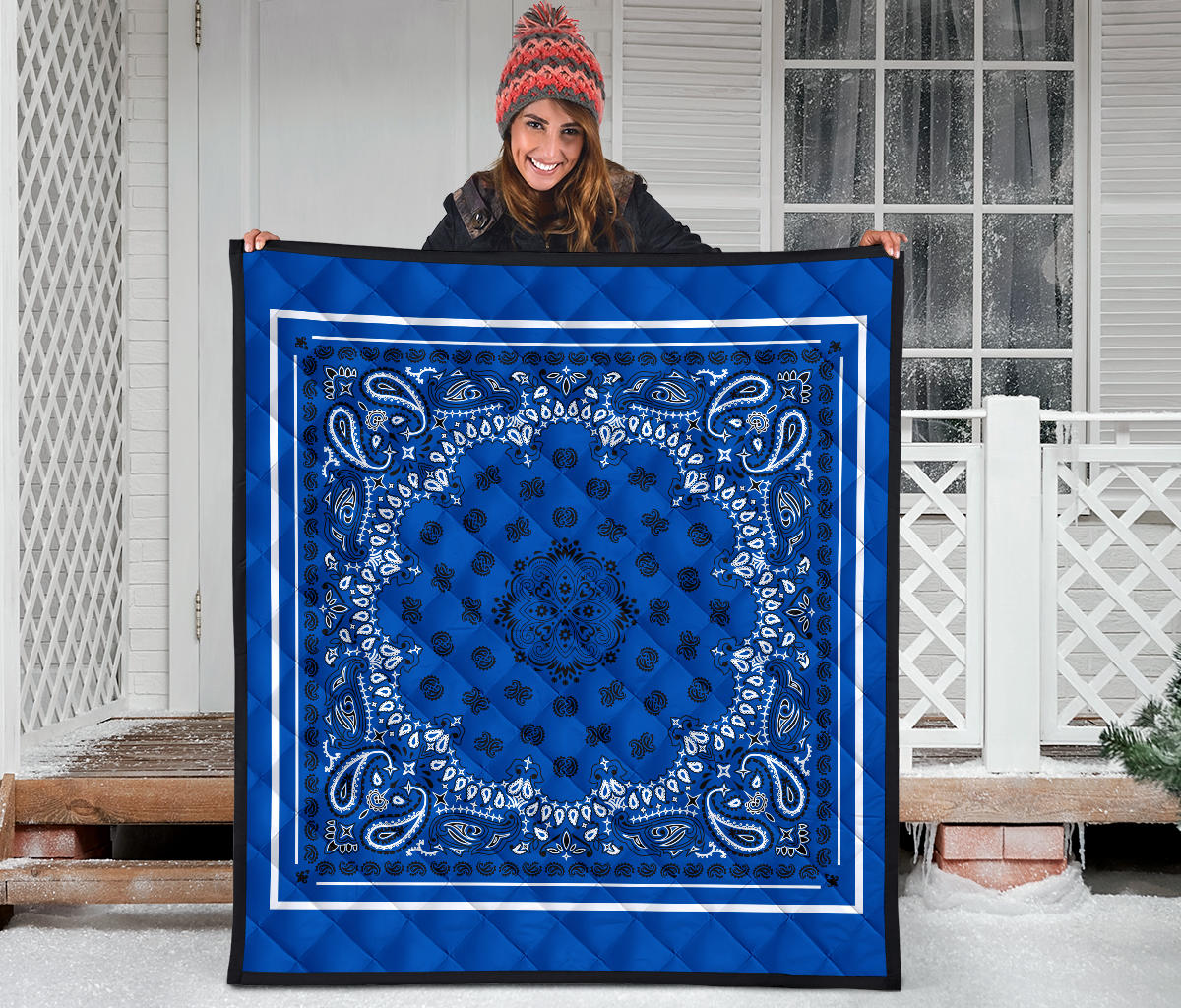 Quilt 2 Black Bandana on Blue White Sq.