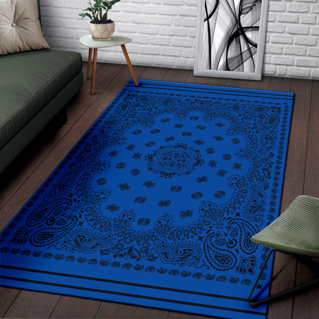 Area Rug One - Black on Cobalt