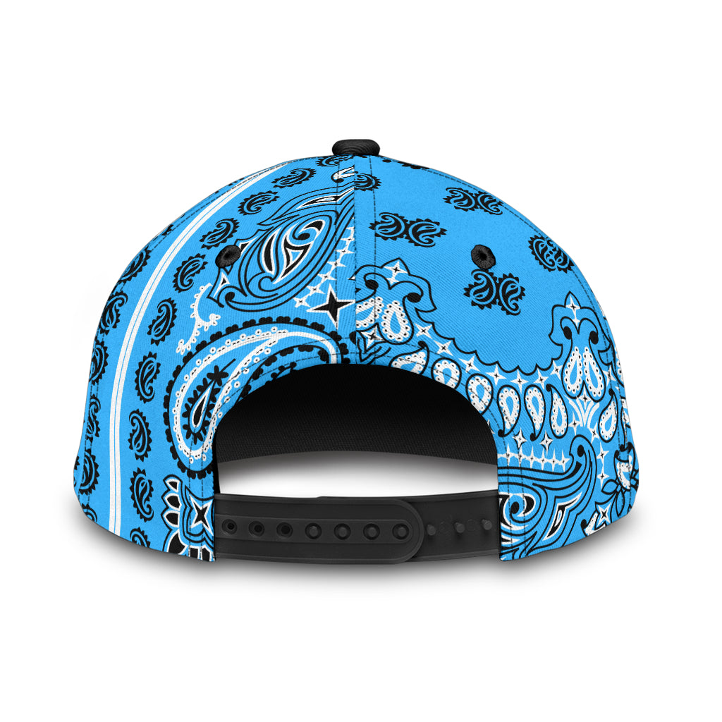 Classic Cap 2 - Black on Lt Blue All Over Design