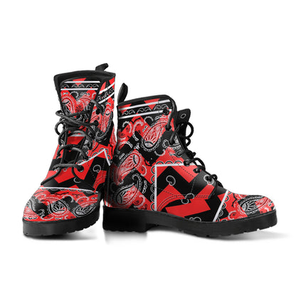 Red and Black Zig Zag Leather Bandana Boots