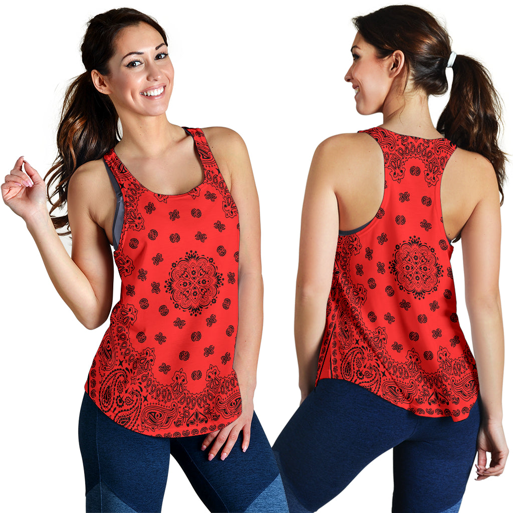 Women's Racer Tank - Black Bandana On Red