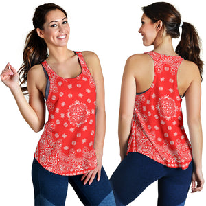 Women's Racer Tank - White Bandana on Red