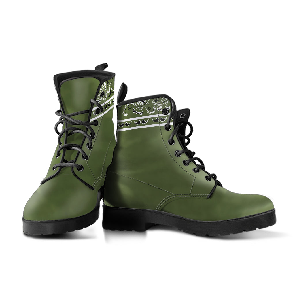 Banded Army Green Leather Bandana Boot