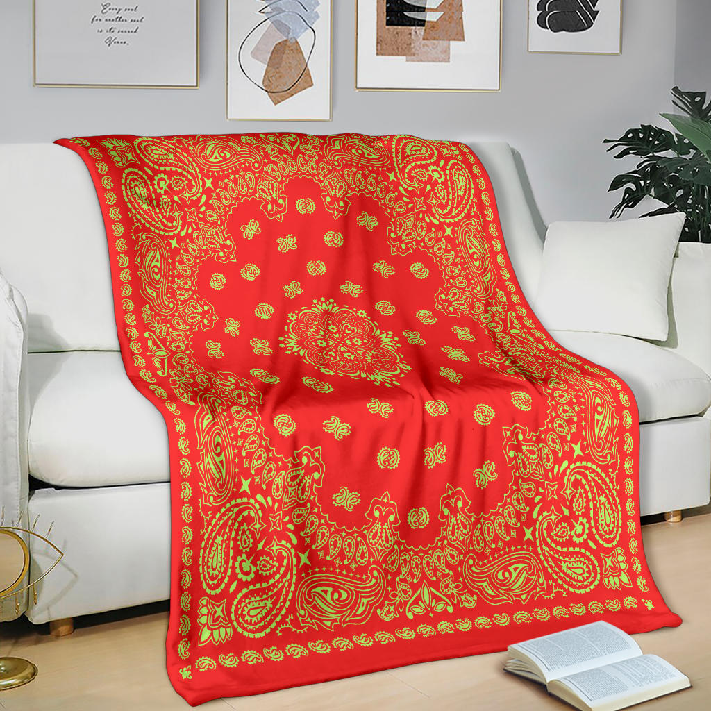 Ultra Plush 2 Lime on Red Bandana Throw Blanket