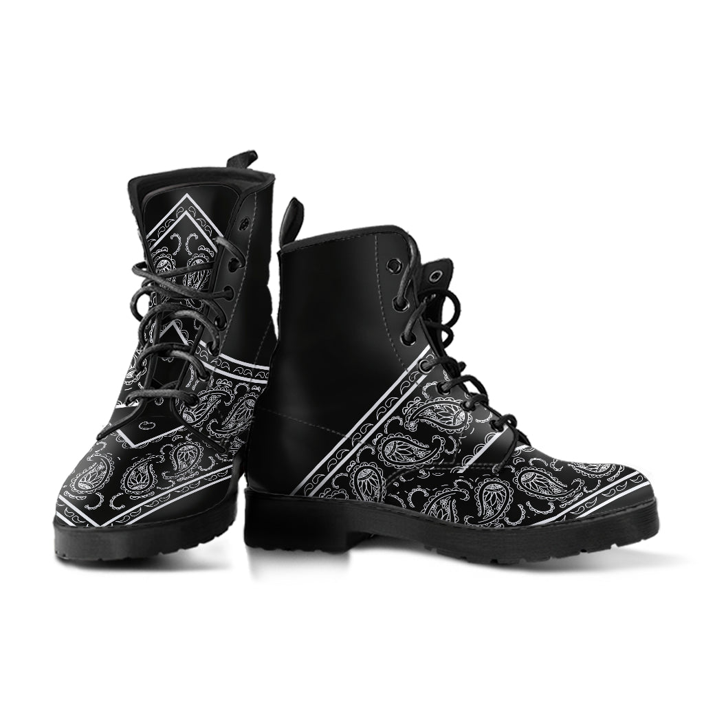 Flying V Leather Bandana Boot - Black