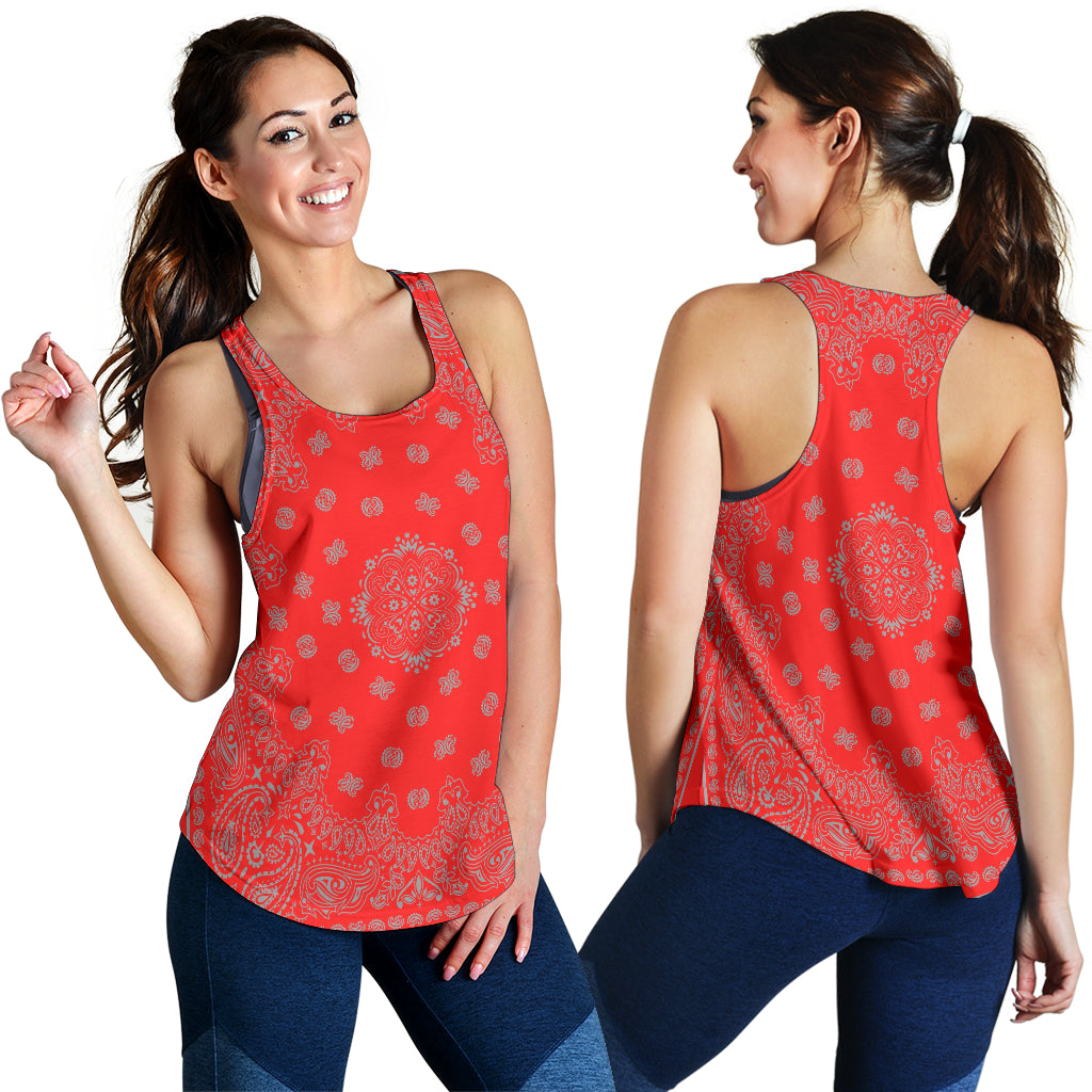 Women's Racer Tank - Gray Bandana on Red