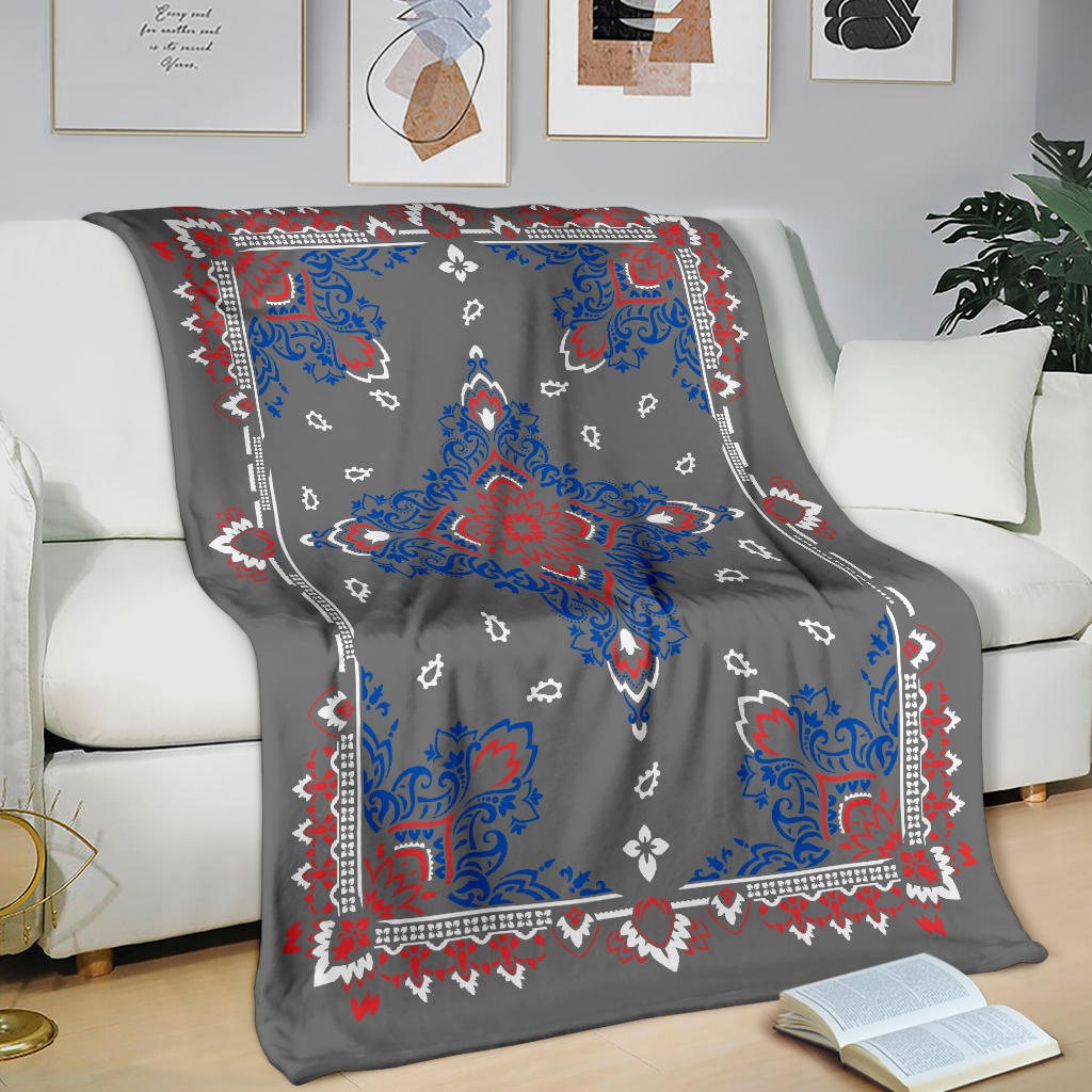 Ultra Plush 3 RWB on Gray Bandana Throw Blanket