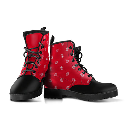 Women's Leather Bandana Boots - Black/Red