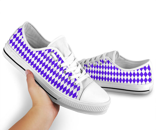 Low Top Sneakers - Purple and White Diamonds