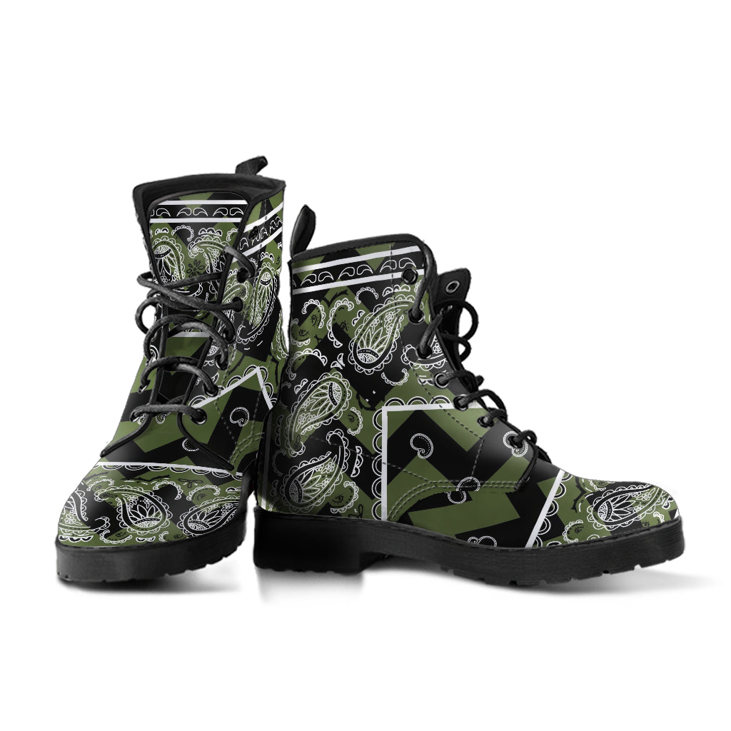 Zig Zag Army Green Leather Bandana Boot