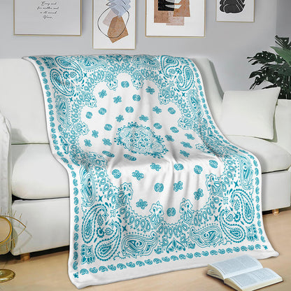Ultra Plush 2 Teal on White Bandana Throw Blanket