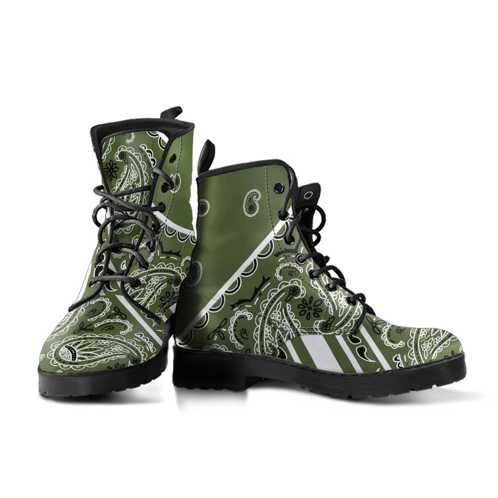 Bold Stripe Army Green Leather Bandana Boot