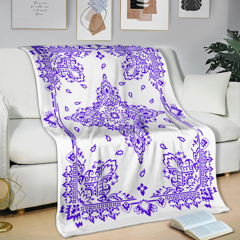 Ultra Plush 3 Violet on White Bandana Throw Blanket