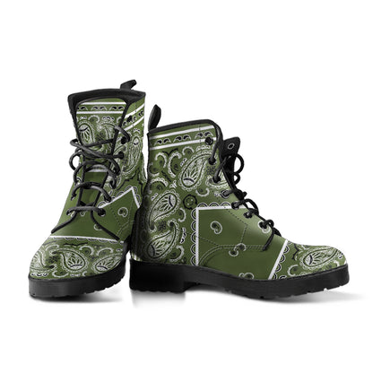 Men's Leather Bandana Boots - Army Green