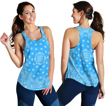 Women's Racerback Tank - White on Lt Blue