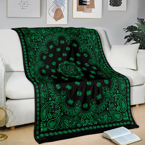 Ultra Plush 2 Green on Black Bandana Blanket Throw
