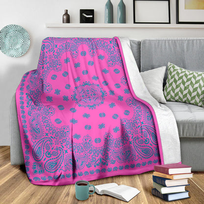 Ultra Plush 2 Teal on Pink Bandana Throw Blanket