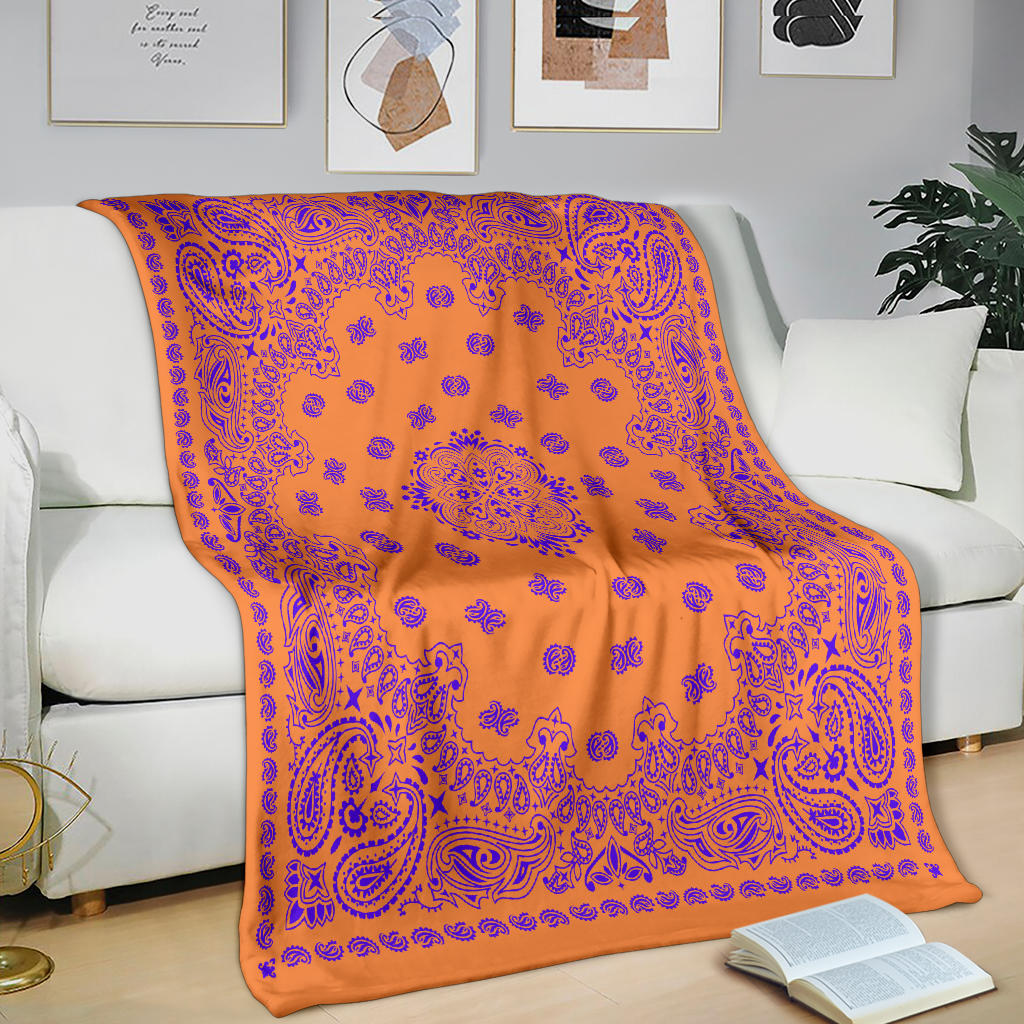 Ultra Plush 2 Violet on Orange Bandana Throw Blanket