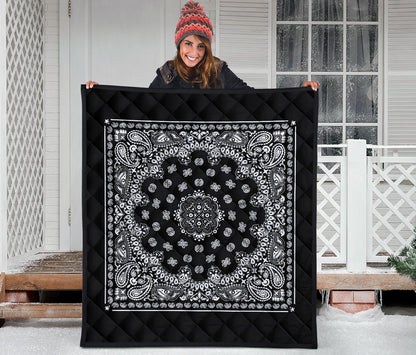 Quilt 2 Square Bandana Style White on Black
