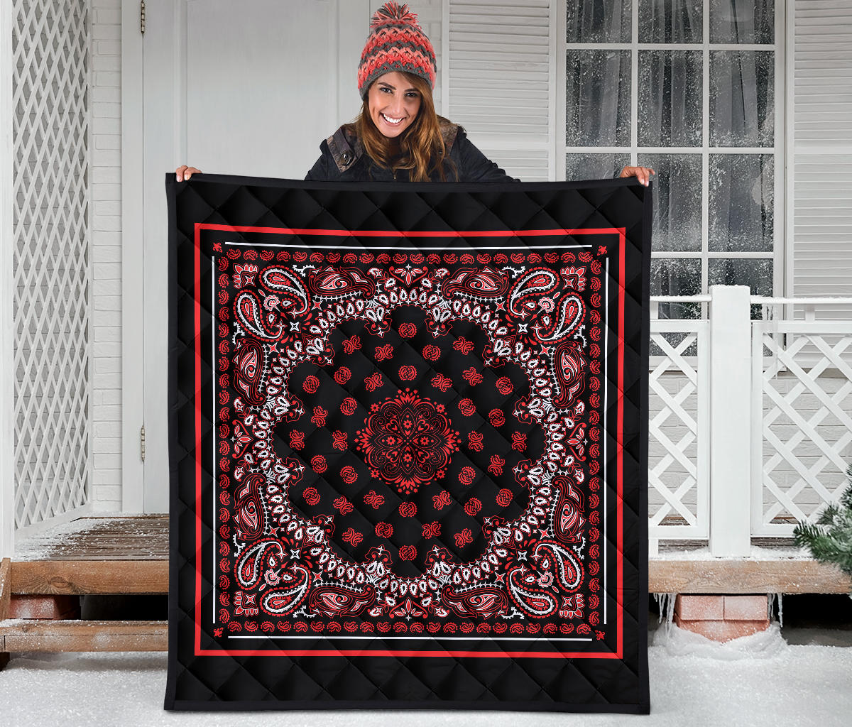 Quilt 2 Red Bandana on Black Red Sq.