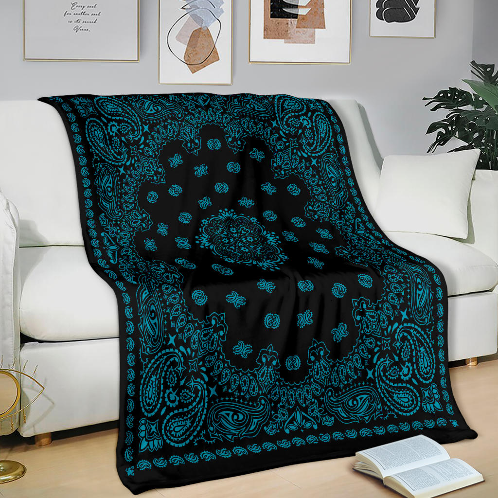 Ultra Plush 2 Dk Teal on Black Bandana Throw Blanket