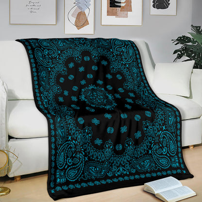 Ultra Plush 2 Dk Teal on Black Bandana Throw Blanket